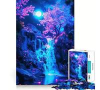 Puzzle Difficile Cascade Nocturne avec cerisiers en Fleurs pour Adultes, 1000 pièces, pour stimuler la mémoire, détente et Assemblage Facile, Cadeau Artistique (38x52cm)