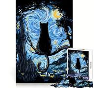 Puzzle Difficile Cat Van Gogh pour Adultes,1000 pièces,pour développer la mémoire,se détendre et Passer Un Moment agréable Bords Nets Idée Cadeau de Noël (38x52cm)