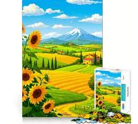 Puzzle Difficile Champ de tournesols avec Vue sur la Montagne pour Adultes 1000 pièces Jeu de logique Lien Familial Découpe de précision Surprise chaleureuse 38x26cm