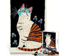 Puzzle Difficile Chat à Rayures de Tigre pour Adultes,1000 pièces,Stimulant la mémorisation,détente et Loisirs,Bords Nets,Cadeau de Noël (50x75cm)