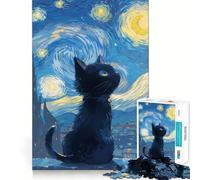 Puzzle Difficile Chat Anime Nuit étoilée pour Adultes, 1000 pièces, Version améliorée, Doux et Relaxant, découpe Nette, Cadeau Unique 38x26cm