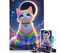 Puzzle Difficile Chat Arc-en-Ciel sous la Lune pour Adultes, 1000 pièces, défi Mental, Jeu de détente, découpe précise, Cadeau mémorable (38x26cm)