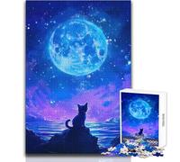 Puzzle Difficile « Chat contemplant la Lune » pour Adultes, 1000 pièces, Jeu éducatif Stimulant l'esprit, Cadeau Unique à Forte Valeur sentimentale, Dimensions:38x52cm