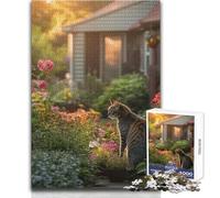 Puzzle Difficile « Chat dans Un Jardin au Coucher du Soleil » pour Adultes, 1000 pièces, Jeu éducatif Stimulant l'esprit, Cadeau Unique à Forte Valeur sentimentale, Dimensions:50x75cm