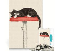 Puzzle Difficile Chat endormi sur Un Champignon pour Adultes 1000 pièces Jeu de logique Lien Familial Découpe de précision Surprise chaleureuse 50x75cm