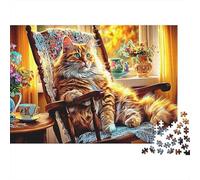 Puzzle Difficile Chat Géant 1000 Pièces pour Adultes Maine Coon Chaise Confort Maison Premium Épais Robuste Haute Qualité Vibrant Anti-Stress 70x50cm
