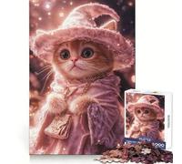 Puzzle Difficile Chat Magicien Rose pour Adultes, 1000 pièces, Concentration et détente, découpe Lisse, Cadeau d'hiver (38x26cm)