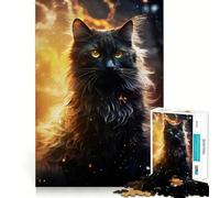 Puzzle Difficile Chat Noir Mystique pour Adultes 1000 Pièces Think Toy Paisible et Amusant Découpe Nette Fine Art Piece (38x26cm)