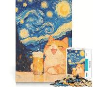 Puzzle Difficile Chat Orange et bière Nuit étoilée pour Adultes, 1000 pièces, stimule la mémoire, Jeu apaisant, découpe de qualité supérieure, (50x75cm)