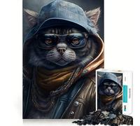 Puzzle Difficile Chat Rappeur Lunettes pour Adultes, 1000 pièces, défi Mental, Jeu de réflexion, détente, découpe précise, Cadeau mémorable (38x26cm)