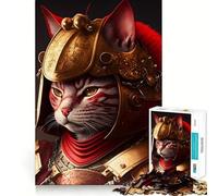 Puzzle Difficile Chat samouraï en Rouge et Or pour Adultes, 1000 pièces, Jeu de logique et d'adresse, à Partager en Famille, pièce de Collection (38x52cm)
