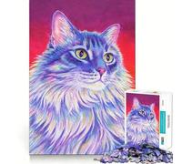 Puzzle Difficile Chat Tabby Violet pour Adultes 1000 pièces Jeu Intelligent à Faire à la Maison, à Assembler, Cadeau Festif (50x75cm)