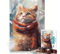 Puzzle Difficile Chaton Orange en Hiver pour Adultes, 1000 pièces, Jeu Intelligent, à Assembler soi-même, Cadeau Festif (38x52cm)