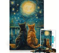 Puzzle Difficile Chats Amoureux la Nuit étoilée pour Adultes, 1000 pièces, pour stimuler la mémoire, apaiser et s'évader Un Cadeau spécial aux Bords tendus 38x26cm