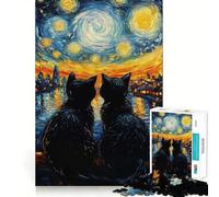 Puzzle Difficile Chats de la Nuit Étoilée pour Adultes, 1000 pièces, Jouet Intelligent et Amusant, découpe précise, Cadeau Artistique 38x52cm