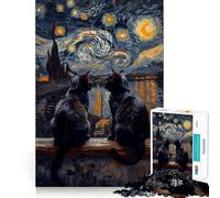 Puzzle Difficile Chats de la Nuit Étoilée pour Adultes, 1000 pièces, pour stimuler la mémoire, apaiser et s'évader Un Cadeau spécial aux Bords tendus 50x75cm