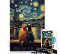 Puzzle Difficile Chats de la Nuit Étoilée pour Adultes, 1000 pièces, Version améliorée, Doux et Relaxant, découpe Nette, Cadeau Unique 38x26cm