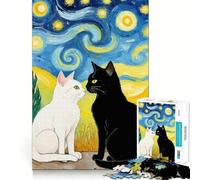 Puzzle Difficile Chats de la Nuit Étoilée pour Adultes, 1000 pièces, Version améliorée, Doux et Relaxant, découpe Nette, Cadeau Unique 38x52cm