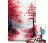 Puzzle Difficile Chemin de la forêt d'automne Rouge pour Adultes, 1000 pièces, défi Mental, Jeu de détente, découpe précise, Cadeau mémorable (38x26cm)