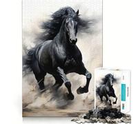 Puzzle Difficile Cheval Noir au Galop pour Adultes, 1000 pièces, Jeu de logique et d'adresse, à Partager en Famille, pièce de Collection (38x52cm)