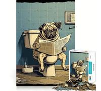 Puzzle Difficile Chien Carlin sur Les Toilettes pour Adultes, 1000 pièces, stimule la mémoire, Jeu apaisant, découpe de qualité supérieure, (38x26cm)