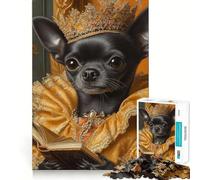 Puzzle Difficile Chihuahua Royal en élégance dorée pour Adultes, 1000 pièces, Jeu intellectuel, Moment de détente, découpe de qualité, Cadeau Exquis (38x26cm)