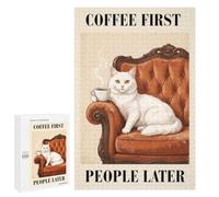 Puzzle Difficile Coffee First People Later Cat Poster pour Adultes, 1000 PCS, comme Loisir Calme pour Les Adultes Passionnés, pour Les Soirées Cosy