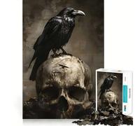 Puzzle Difficile Corbeau Assis sur Un crâne pour Adultes, 1000 pièces, Jeu de logique Pure, activité la Maison, découpe Nette, Joli Cadeau (38x52cm)