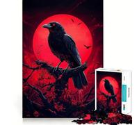 Puzzle Difficile Corbeau sous la Lune de Sang pour Adultes, 1000 pièces, améliore la mémoire, détend l'esprit, Bords Nets, Cadeau élégant (38x26cm)