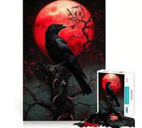 Puzzle Difficile Corbeau sous la Lune de Sang pour Adultes, 1000 pièces, Puzzle cérébral apaisant et Relaxant, Cadeau spécial (38x26cm)