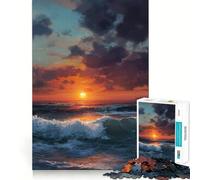 Puzzle Difficile Coucher de Soleil sur l'océan avec Vagues pour Adultes, 1000 pièces, stimule la mémoire, Jeu apaisant, découpe de qualité supérieure, (38x26cm)
