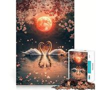 Puzzle Difficile Cygnes sous la Lune de Sang pour Adultes, 1000 pièces, renforce la mémoire, soulage Le Stress, Bords de qualité supérieure, œuvre d'art 38x52cm