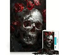 Puzzle Difficile de 1000 pièces avec crâne et Fleurs Rouges pour Adultes, Jeu de logique, Lien Familial, découpe de précision, Surprise chaleureuse 50x75cm