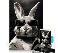 Puzzle Difficile de 1000 pièces avec Lunettes de Soleil Lapin pour Adultes Améliore la mémoire, détend l'esprit, Bords Nets, Cadeau élégant (50x75cm)