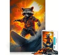 Puzzle Difficile de 1000 pièces Aventure de Surf avec Un Raton Laveur pour Adultes, idéal pour se détendre et se ressourcer (50x75cm) Cadeau Original et apaisant