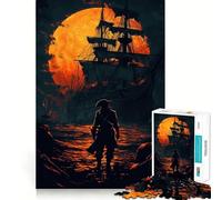 Puzzle Difficile de 1000 pièces Coucher de Soleil Pirate et Bateau pour Adultes, 50x75cm Jeu de logique Fine, Relaxant et Amusant Idée Cadeau Originale