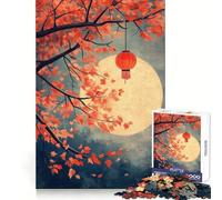 Puzzle Difficile de 1000 pièces Lune d'automne et Lanterne Rouge pour Adultes, défi Mental, Jeu de réflexion, détente, découpe précise, Cadeau mémorable (38x52cm)