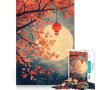 Puzzle Difficile de 1000 pièces Lune d'automne et Lanterne Rouge pour Adultes, Jeu de logique Pure, activité la Maison, découpe Nette, Joli Cadeau (38x26cm)