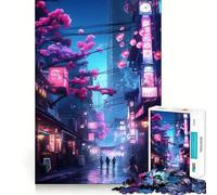 Puzzle Difficile de 1000 pièces Neon Tokyo Sakura Street pour Adultes, Jouet de Train logique, Moment paisible, découpe Lisse, Cadeau de qualité supérieure (38x26cm)