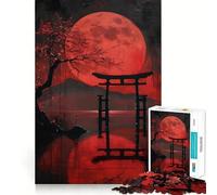 Puzzle Difficile de 1000 pièces Pleine Lune Rouge et Lac Sacré pour Adultes améliore la mémoire, détend l’Esprit, Bords Nets, Cadeau élégant (38x26cm)
