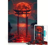 Puzzle Difficile de 1000 pièces Porte Torii de la Lune Rouge pour Adultes, défi Mental, Jeu de réflexion, détente, découpe précise, Cadeau mémorable (38x26cm)
