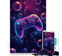 Puzzle difficile de 1000 pièces pour adultes, motif manette de jeu néon dans bulles spatiales, jouet de train logique, cadeau de qualité supérieure avec découpe lisse pour un moment paisible (38x26cm)