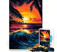 Puzzle Difficile de 1000 pièces pour Adultes, Motif Vagues au Coucher du Soleil, pour renforcer la mémoire et soulager Le Stress Finition Premium, Style œuvre d'art 50x75cm
