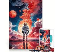 Puzzle Difficile de 1000 pièces pour Adultes, représentant Un Astronaute Rouge dans l'espace et la Lune Découpe Lisse Cadeau Classique (38x26cm)