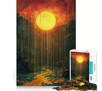 Puzzle Difficile de 1000 pièces pour Adultes Soleil ruisselant sur Une forêt Mystique et Une rivière Renforce la mémoire, soulage Le Stress, Bords de qualité supérieure, œuvre d'art 38x26cm