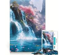 Puzzle Difficile de 1000 pièces représentant des cerisiers en Fleurs et Une Cascade idéal pour Les Adultes Jeu de logique et de réflexion à Partager en Famille Pièce de Collection aux découpes