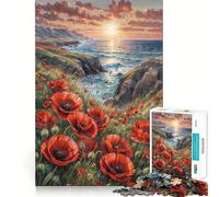 Puzzle Difficile de 1000 pièces représentant des Coquelicots Rouges près de la mer idéal pour Adultes Un Jeu de logique Fine Relaxant et Amusant avec des Bords Nets et précis Un Cadeau attentionné