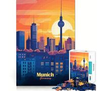 Puzzle Difficile de 1000 pièces représentant la Skyline de Munich au Coucher du Soleil idéal pour Adultes Jeu de logique Solide Parfait pour Partager Un Moment Convivial Bords Nets