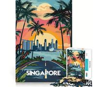 Puzzle Difficile de 1000 pièces représentant la Skyline de Singapour au Coucher du Soleil, pour Adultes Jeu Intelligent, Amusant et précis Cadeau Artistique 38x52cm