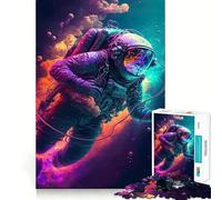 Puzzle Difficile de 1000 pièces représentant Un Astronaute néon dans l'espace, pour Adultes Think Toy, Un Jouet paisible et Amusant, Une œuvre d'art aux découpes nettes (38x26cm)